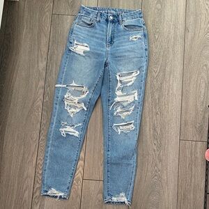 American Eagle High Rise Distressed Light Blue Jeans Size 00 Regular
